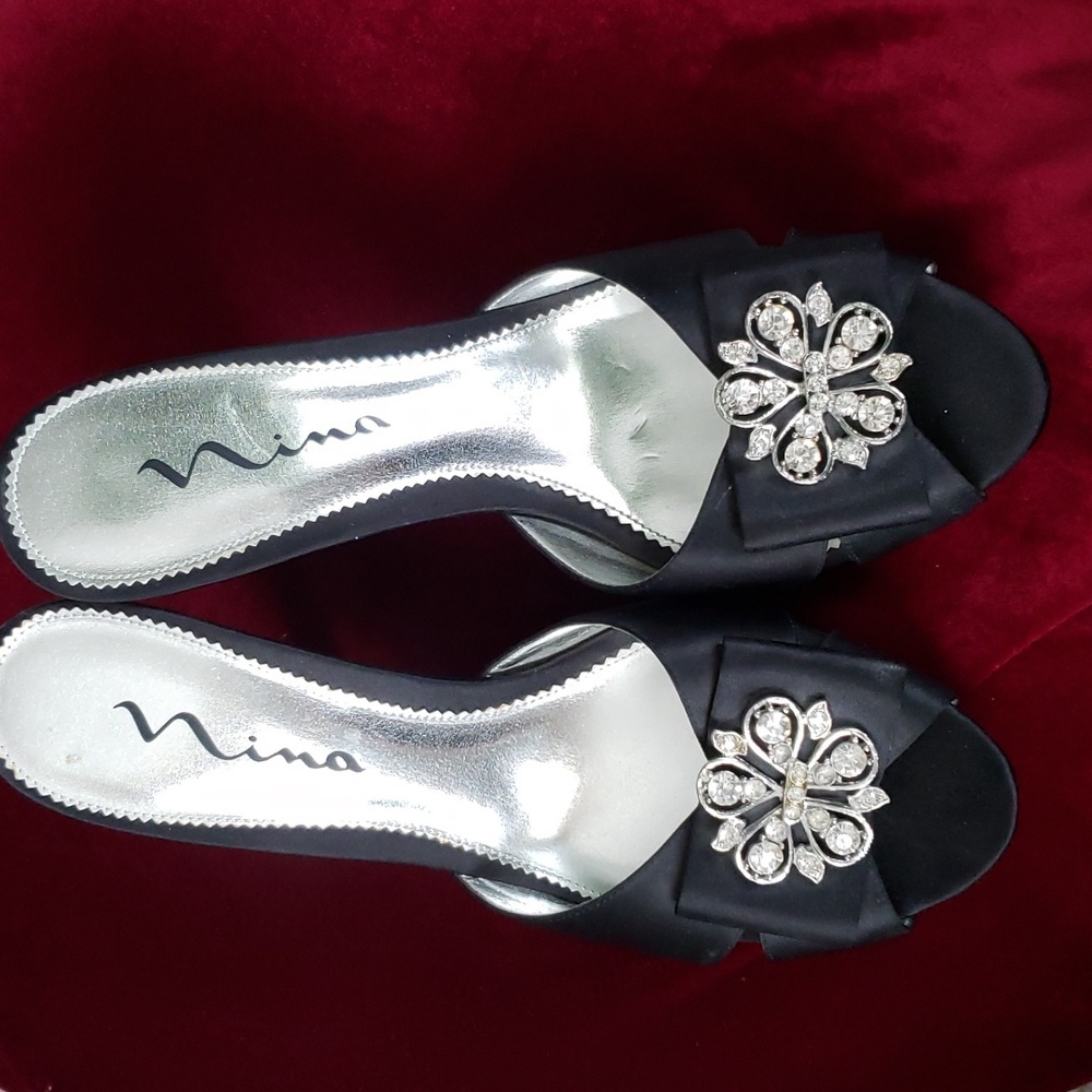 NINA BLACK SATIN SANDLES